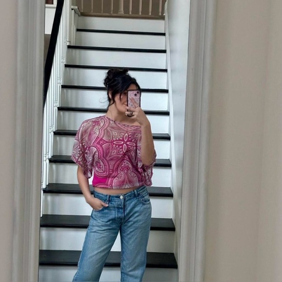 Vtg Y2K Sheer Asymmetric Flutter Sleeve Top Sz Amall - Picture 1 of 6